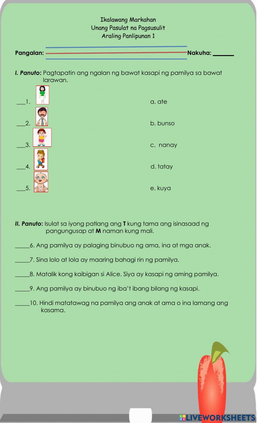 1st araling panlipunan grade 1 worksheets