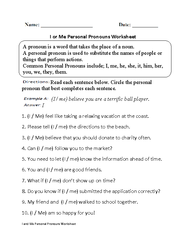 pronoun worksheets grade 4