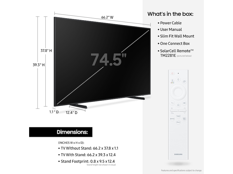 75 inch tv dimensions