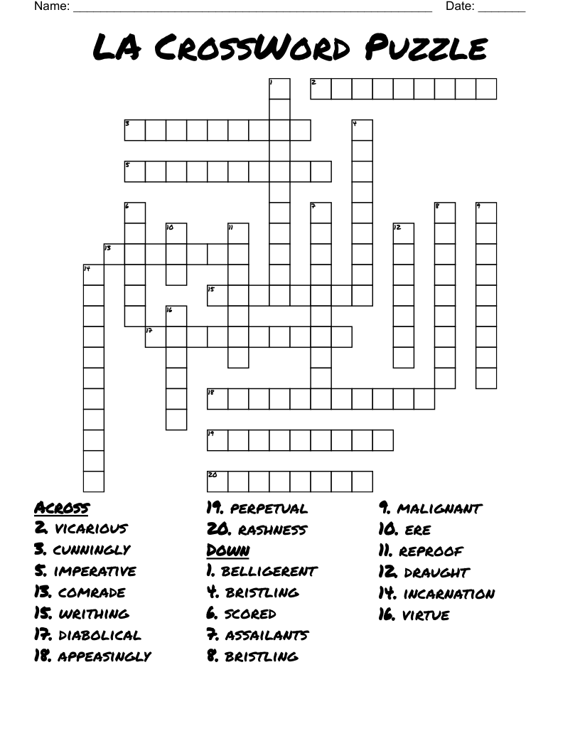 la crossword puzzle answers