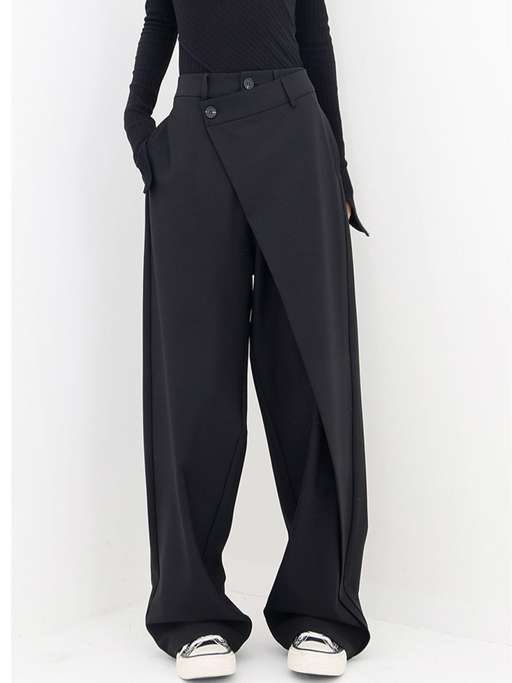 asymmetrical layer button baggy wide leg pants