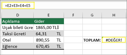 excel bölme işlemi değer hatası