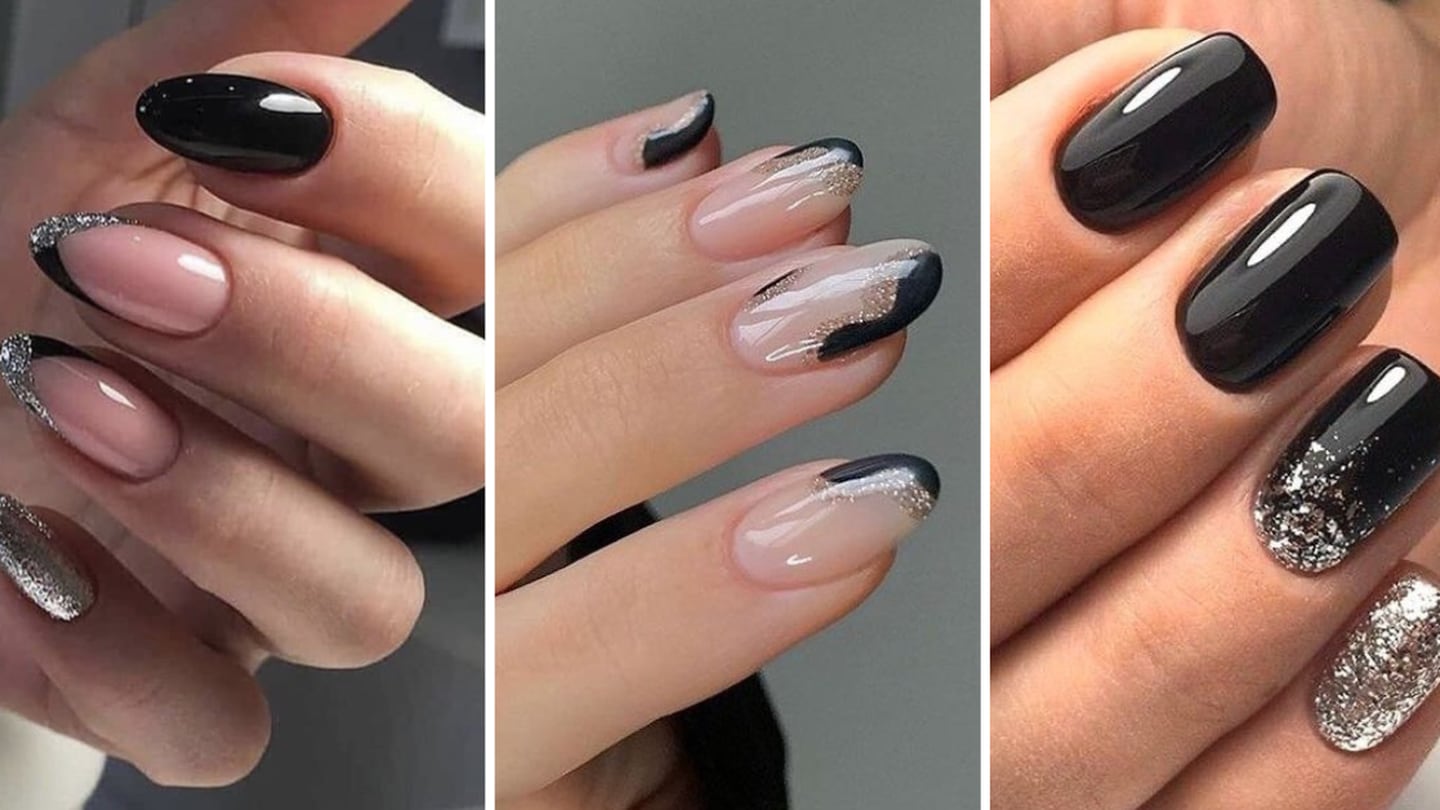 manicura negra y plata