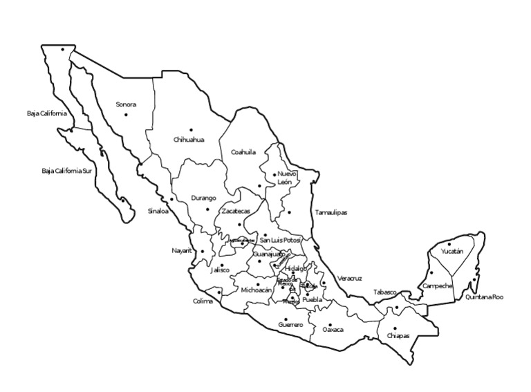 mapa de la república mexicana blanco y negro