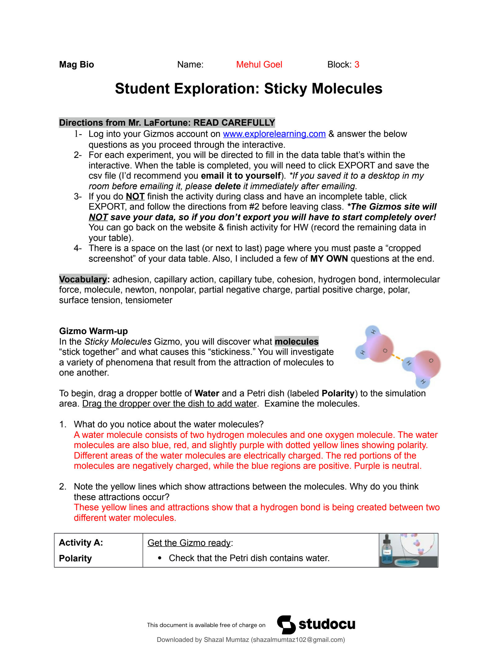 sticky molecules gizmo