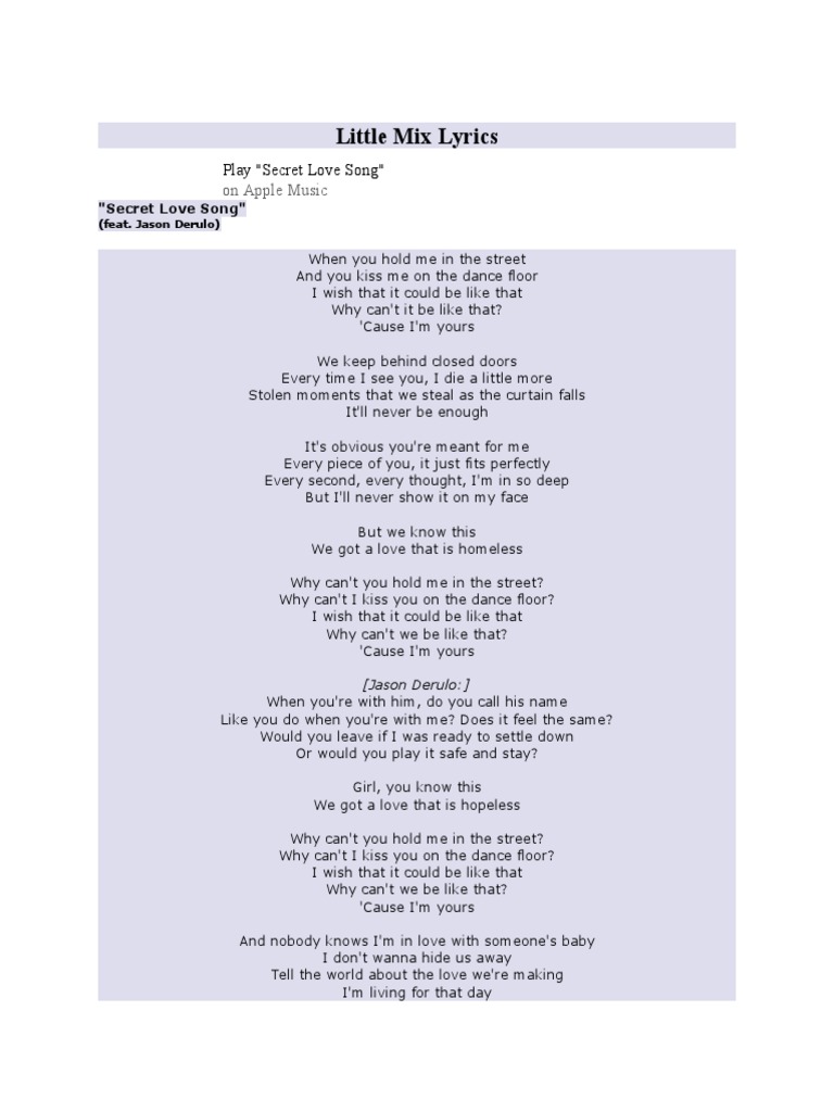 secret love song lyrics little mix