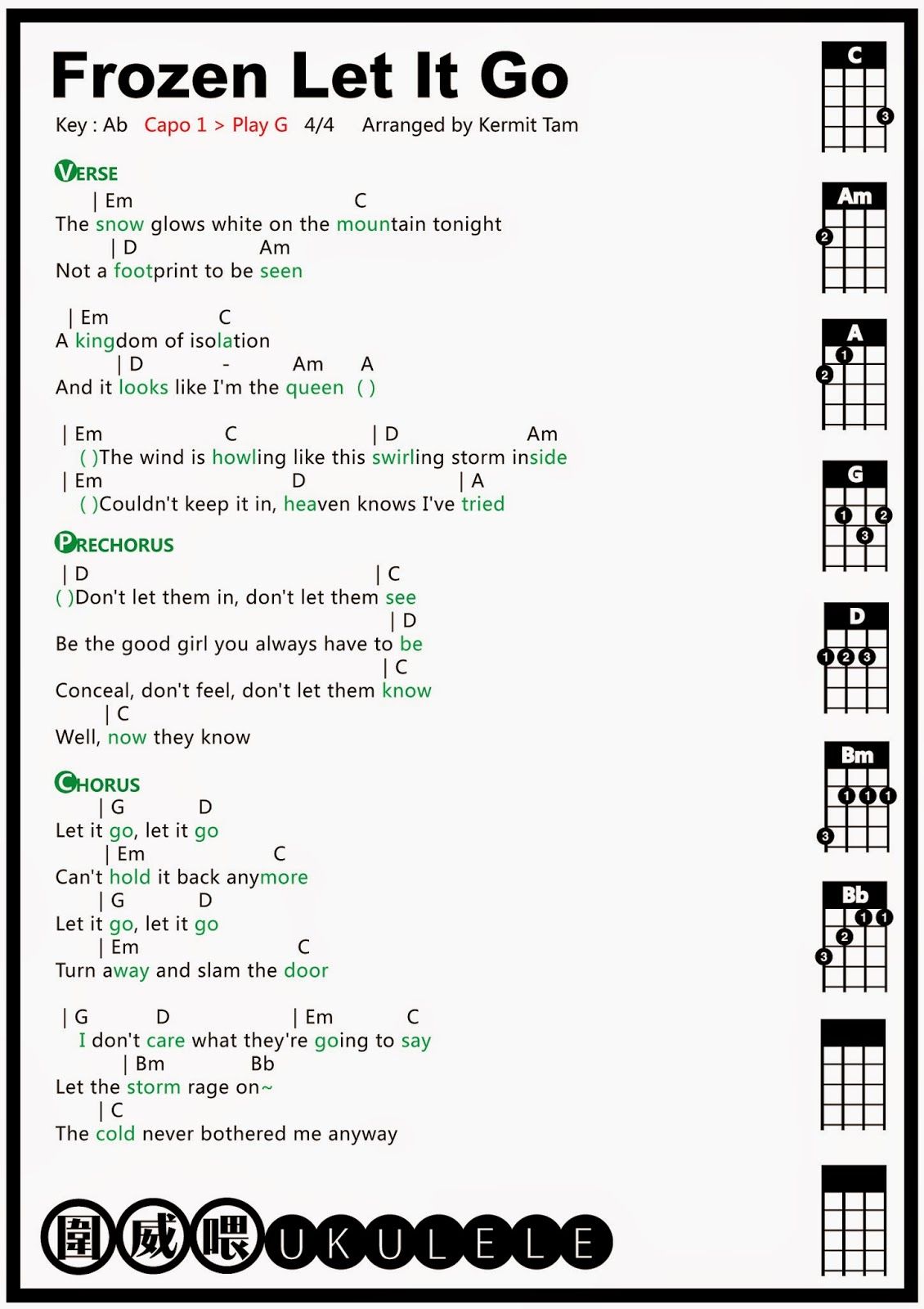 let it go ukulele chords