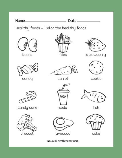 food worksheets for kindergarten