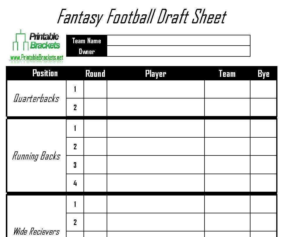free fantasy football draft sheets