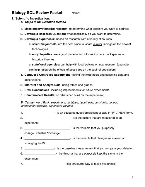 biology sol answer key