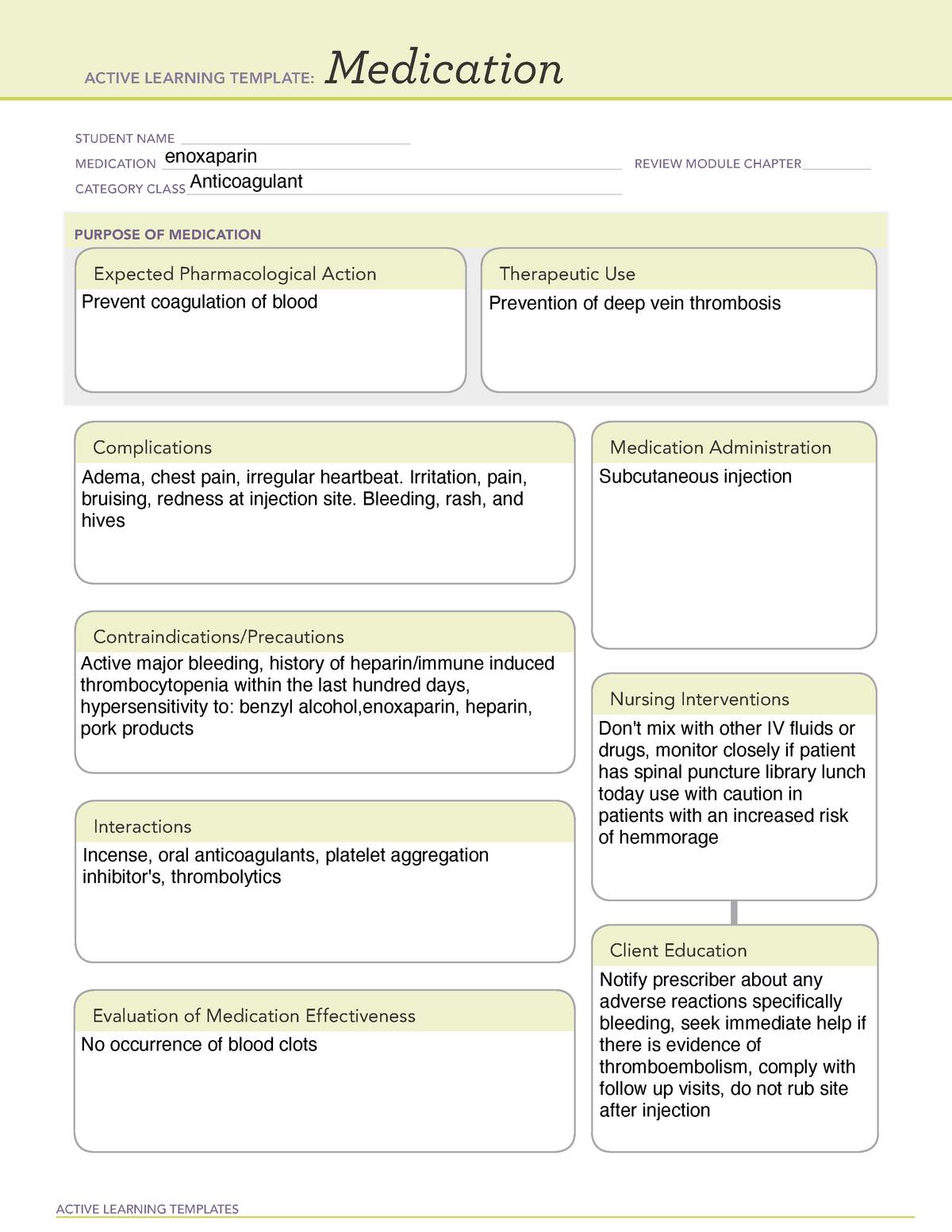 enoxaparin medication template