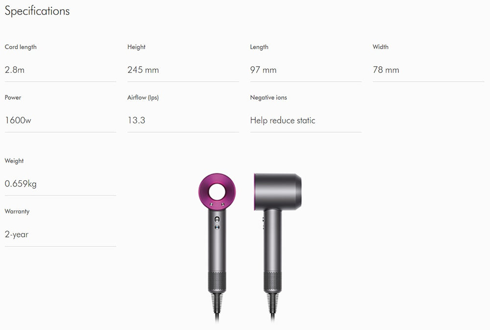 dyson hair dryer specs