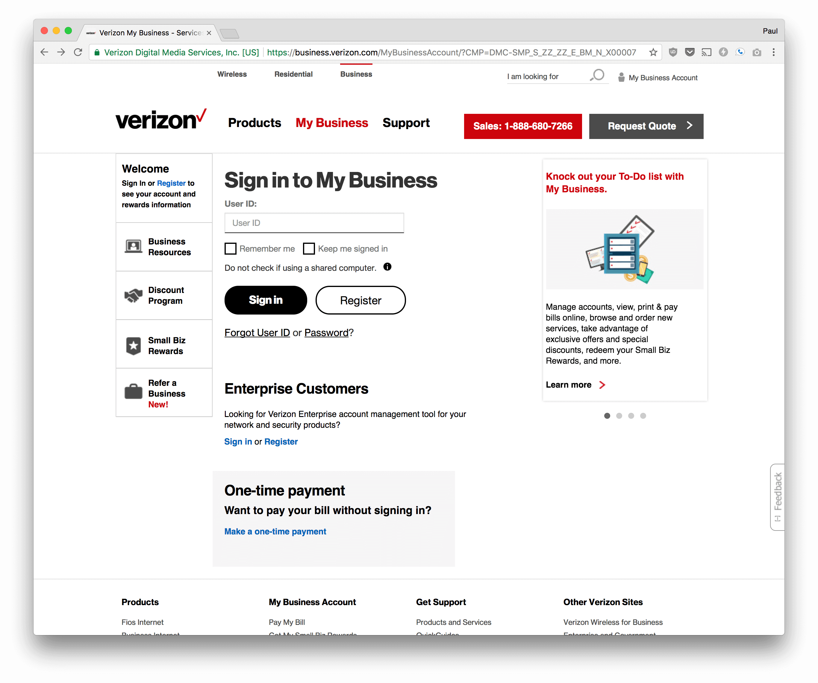 verizon wireless business login