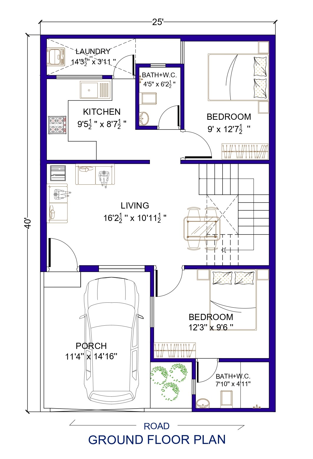 2bhk house plan with staircase