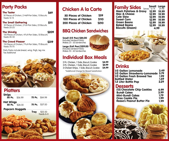 kfc catering menu and prices