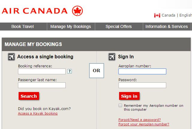 air canada bookings