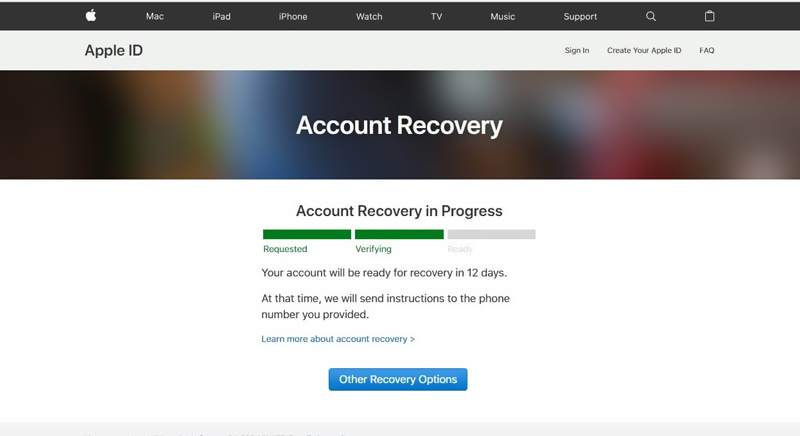 apple recovery account