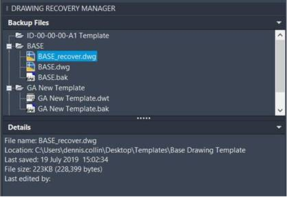 autocad drawing recovery manager