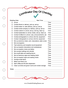 wedding coordinator checklist pdf