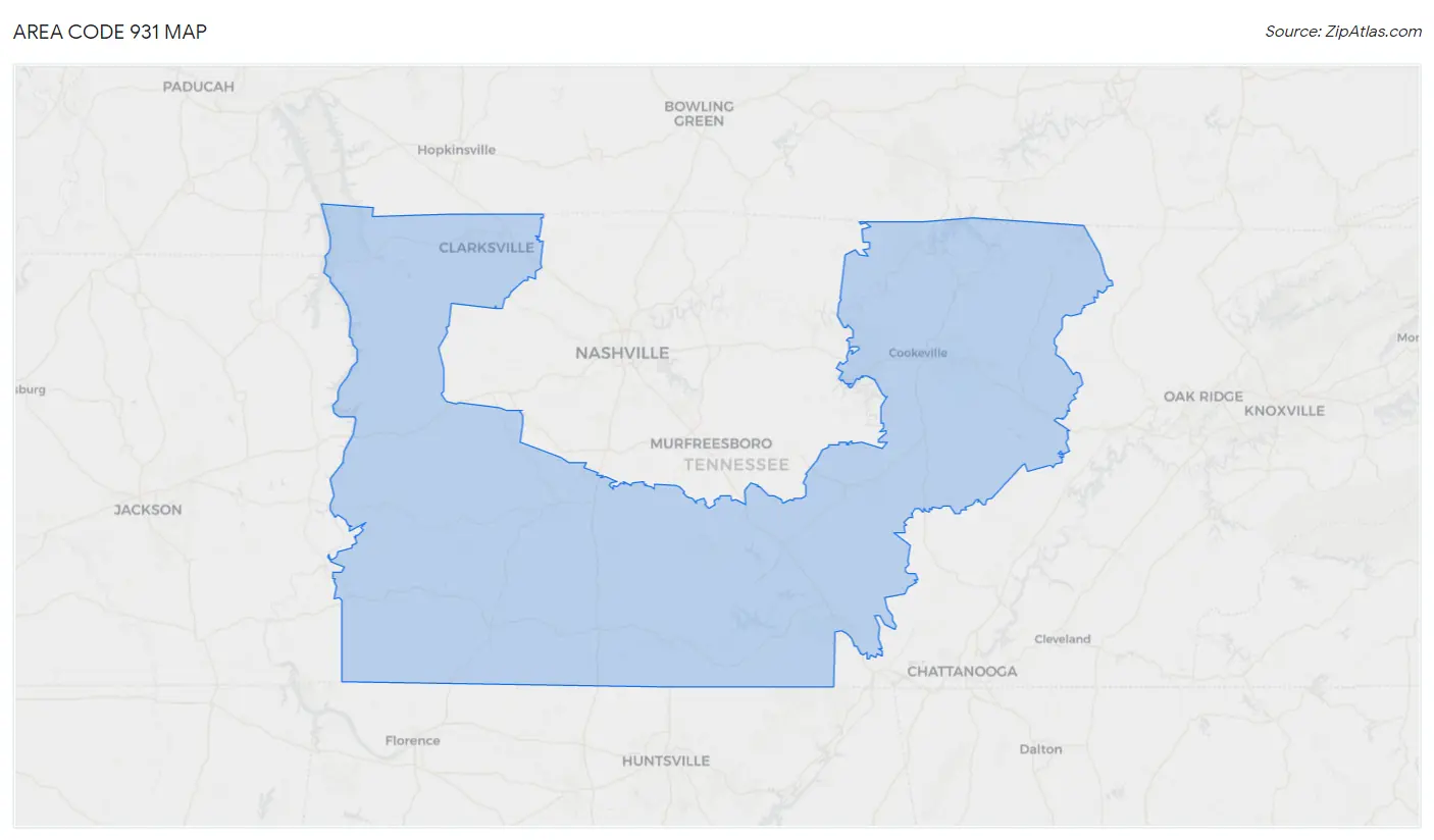 where is area code 931 located in usa