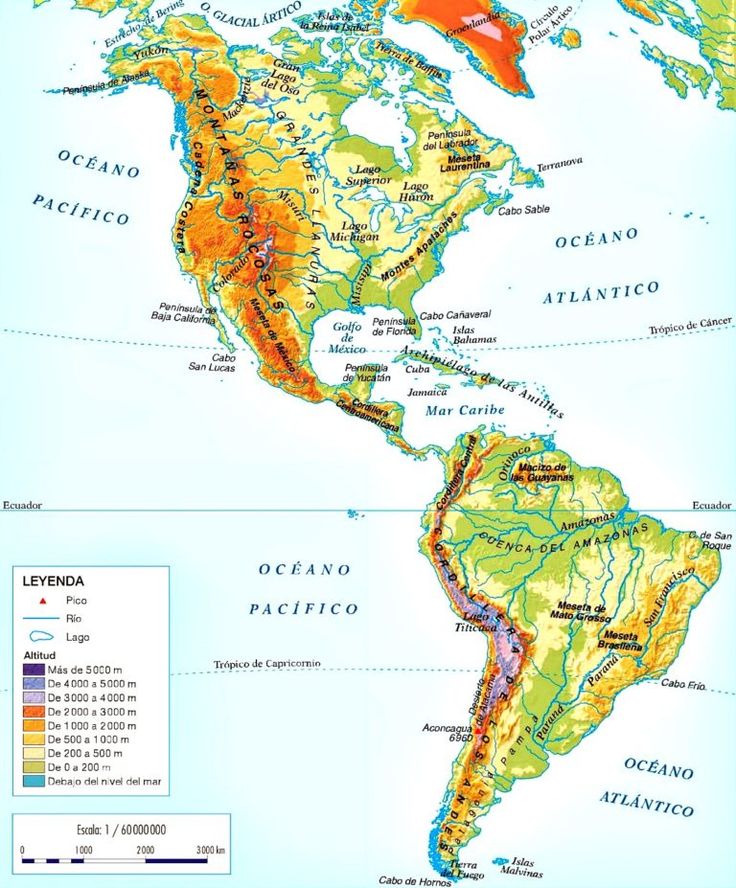 mapa de america con cordilleras