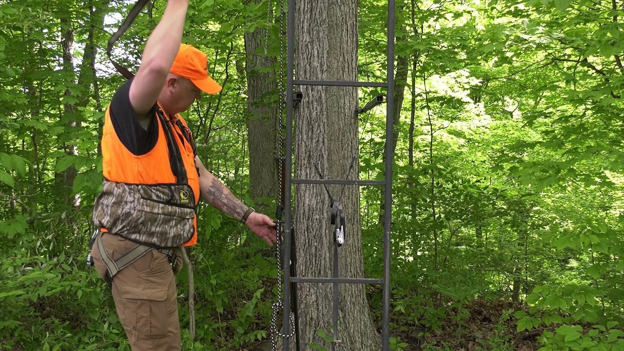 setting up a ladder stand