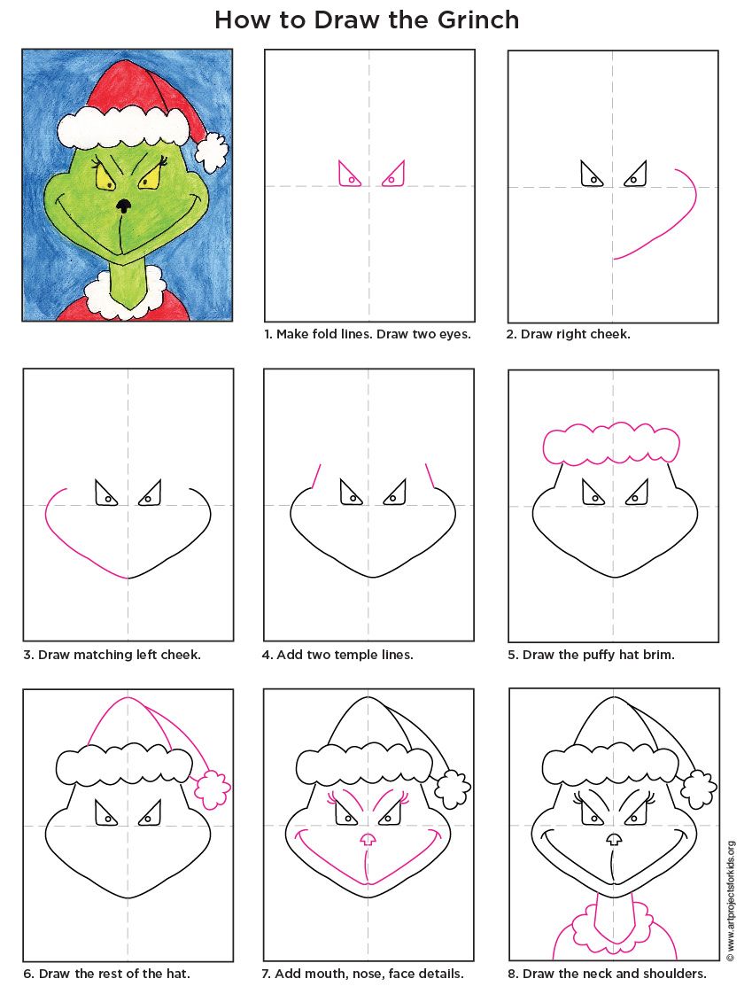 how to draw the grinch face