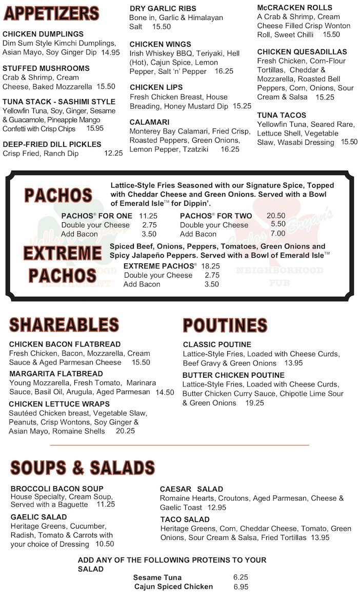 carlos o bryans menu