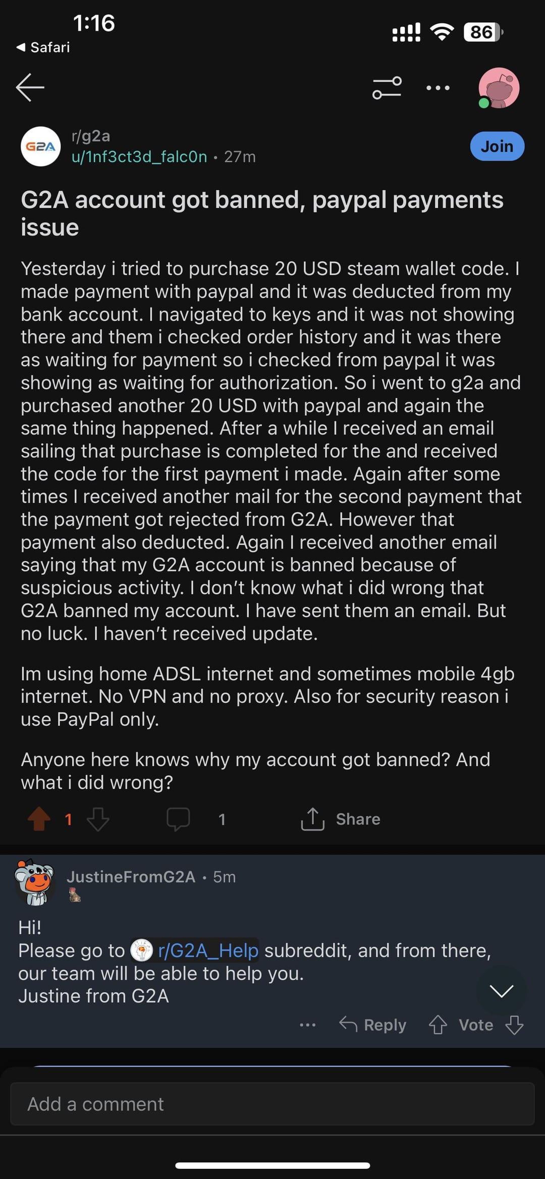 g2a rejecting payment