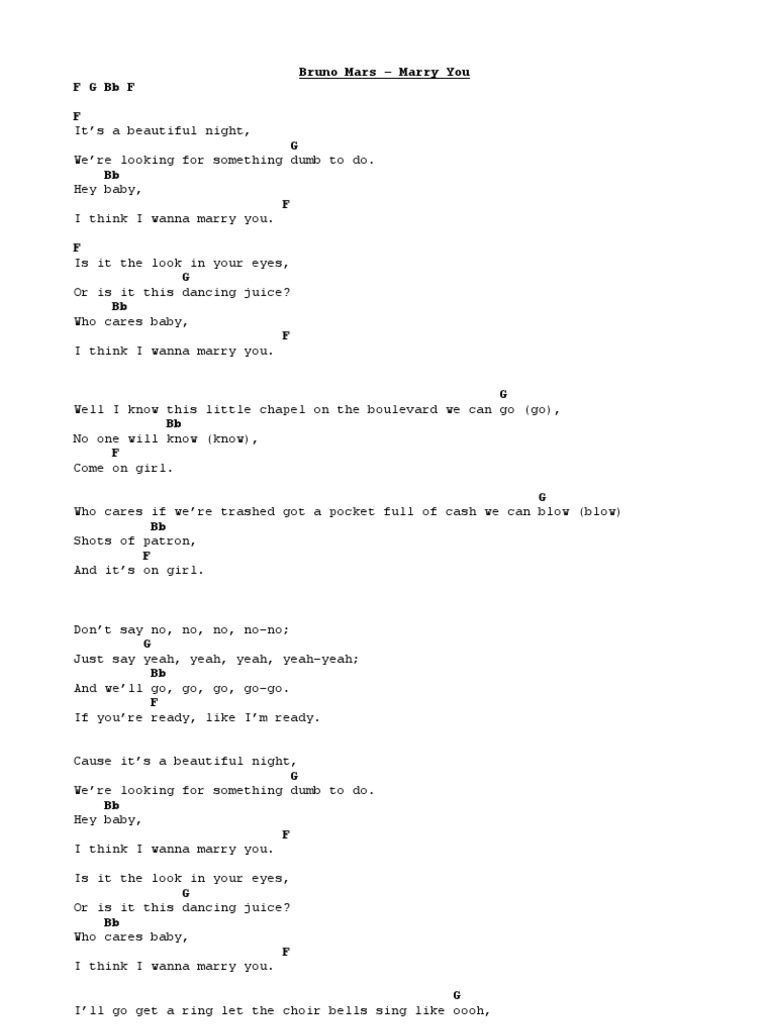 bruno mars i wanna marry you lyrics