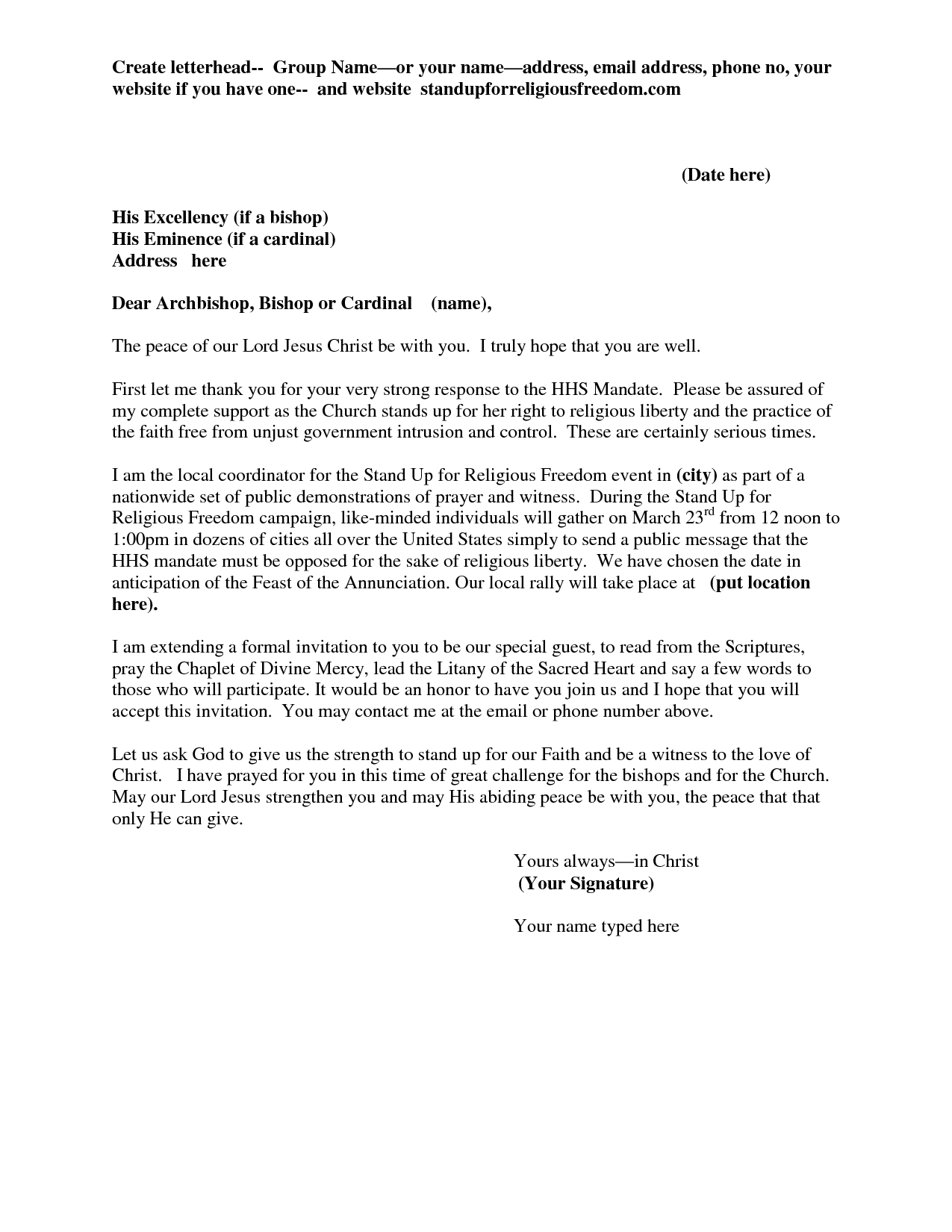 example of church invitation letters