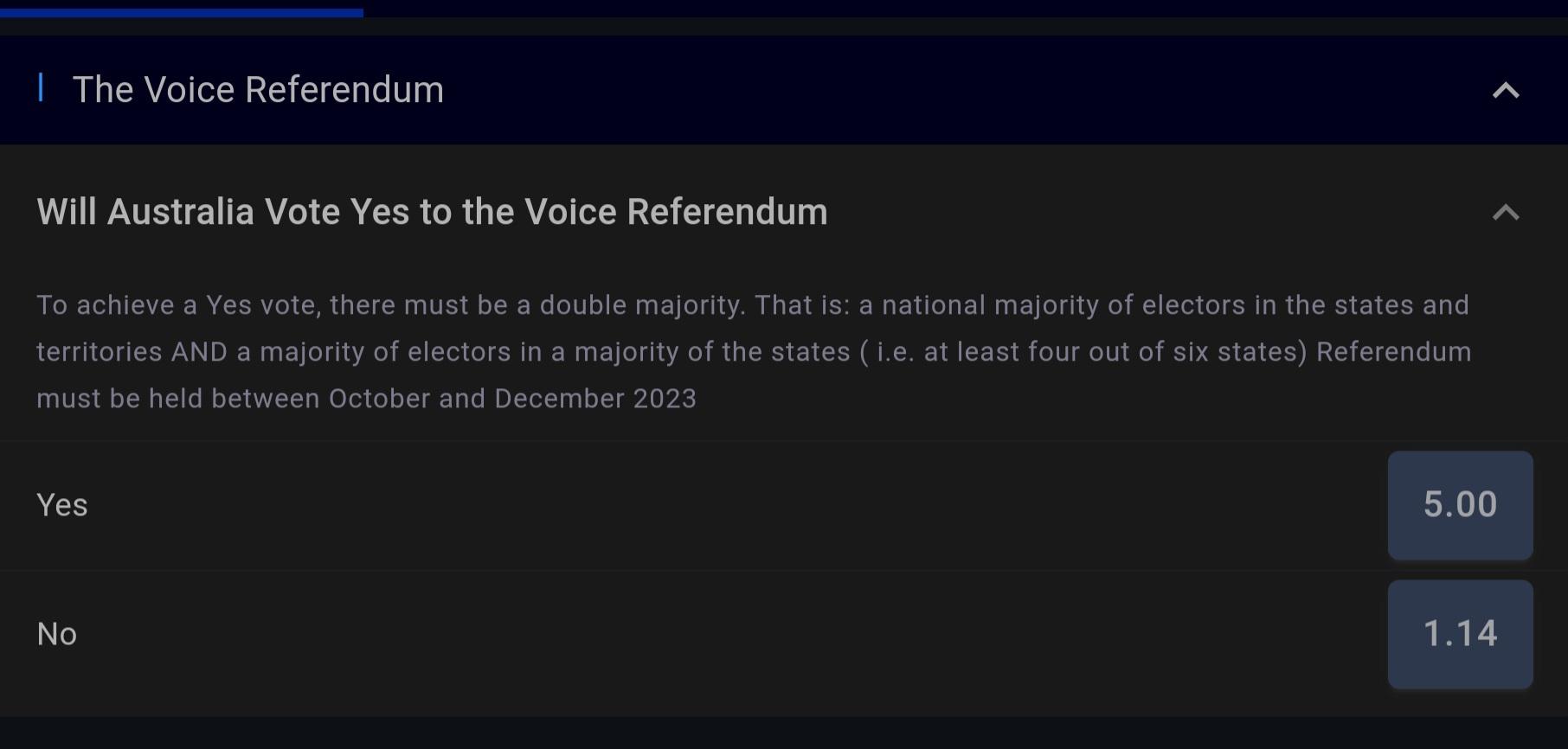 betting odds australian referendum