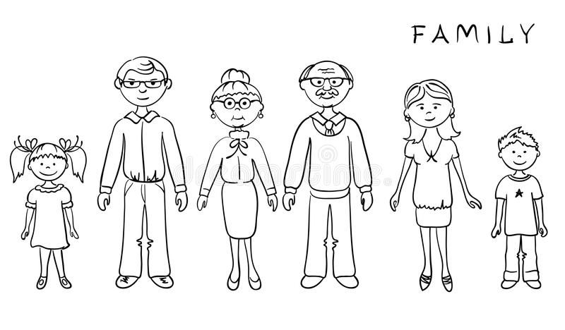 big family clipart black and white