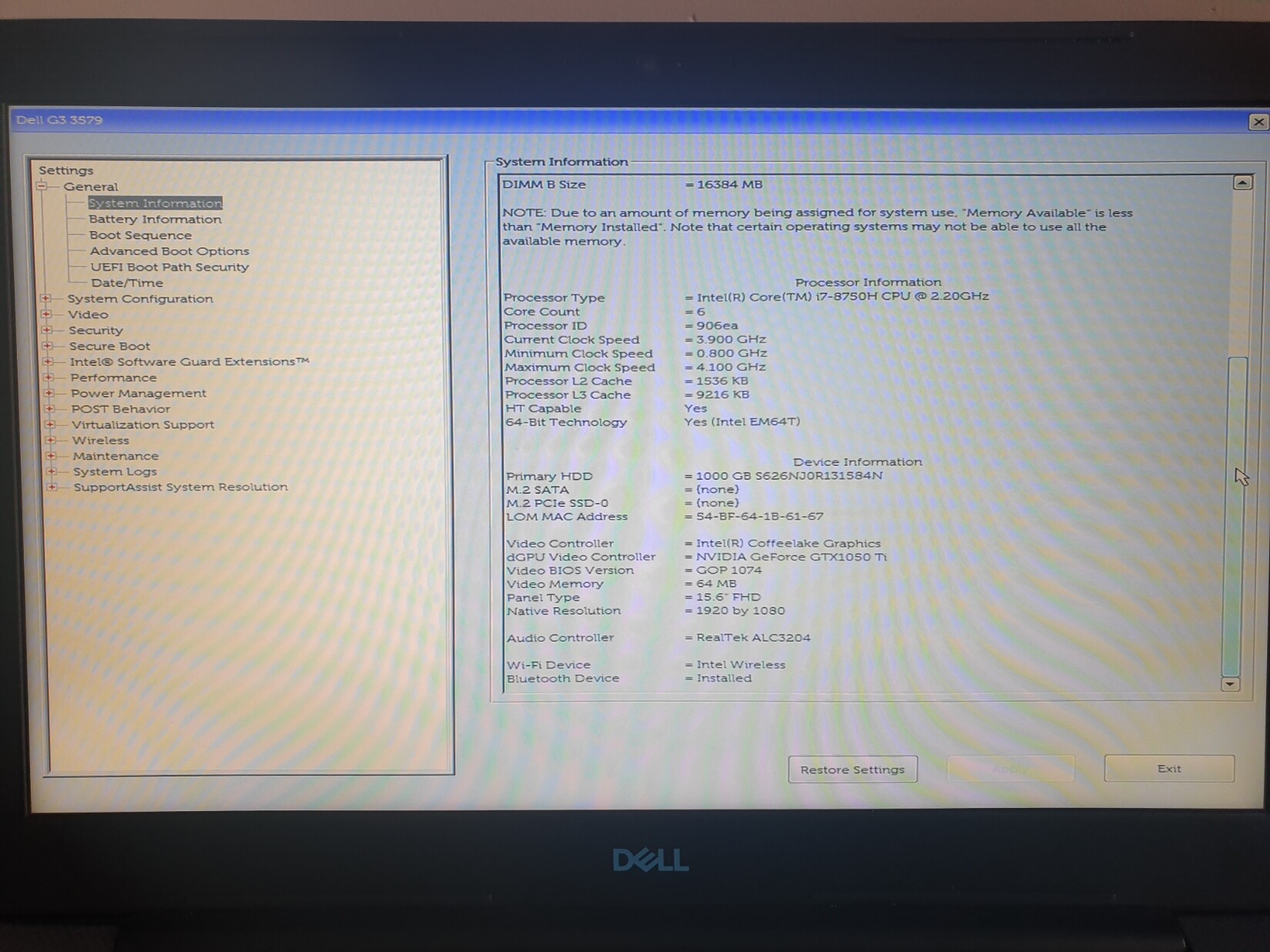 bios dell g3