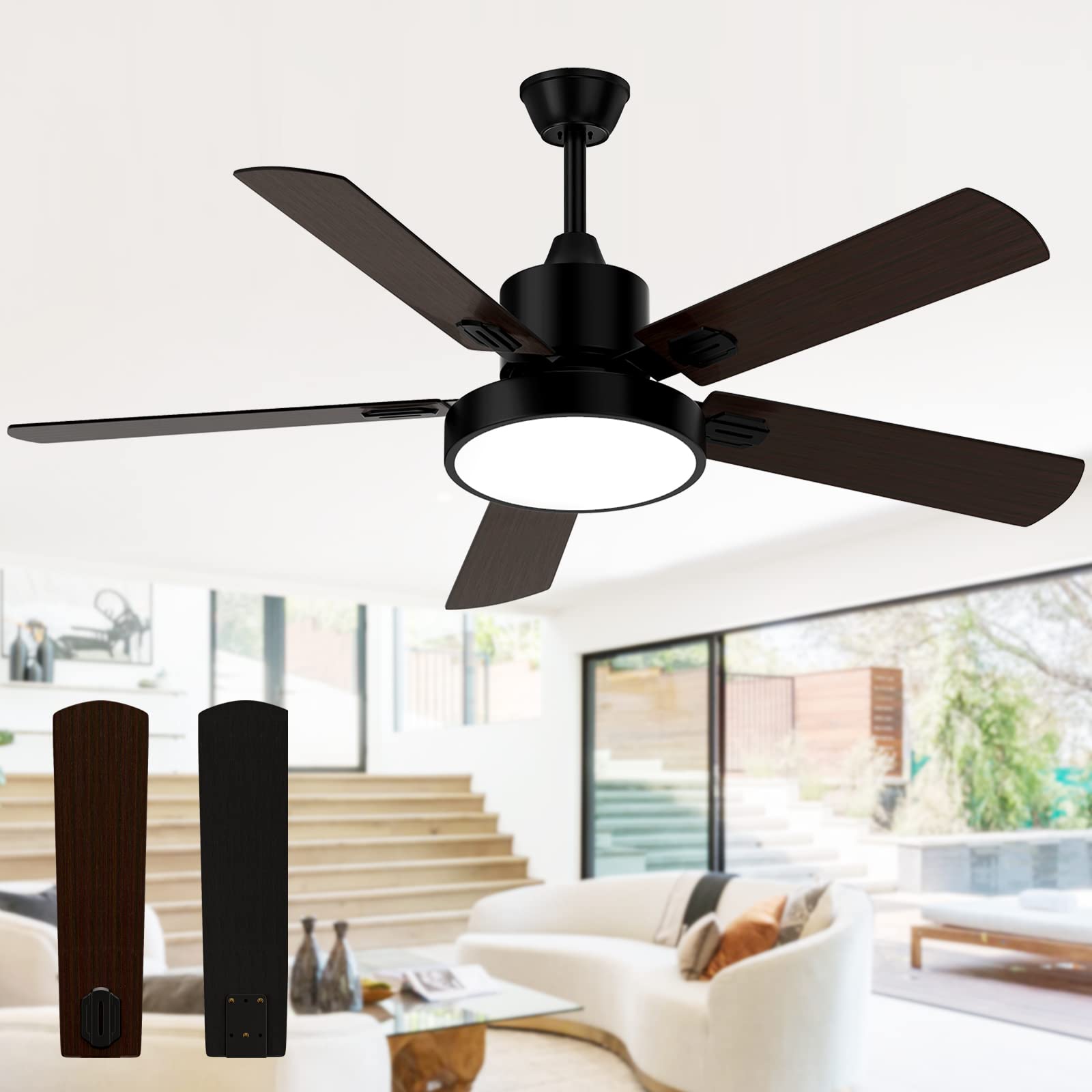 black ceiling fan with light