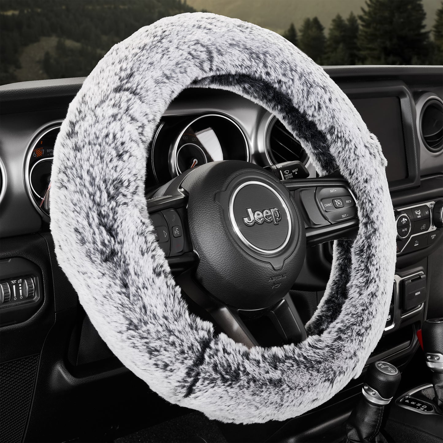 black fluffy steering wheel cover