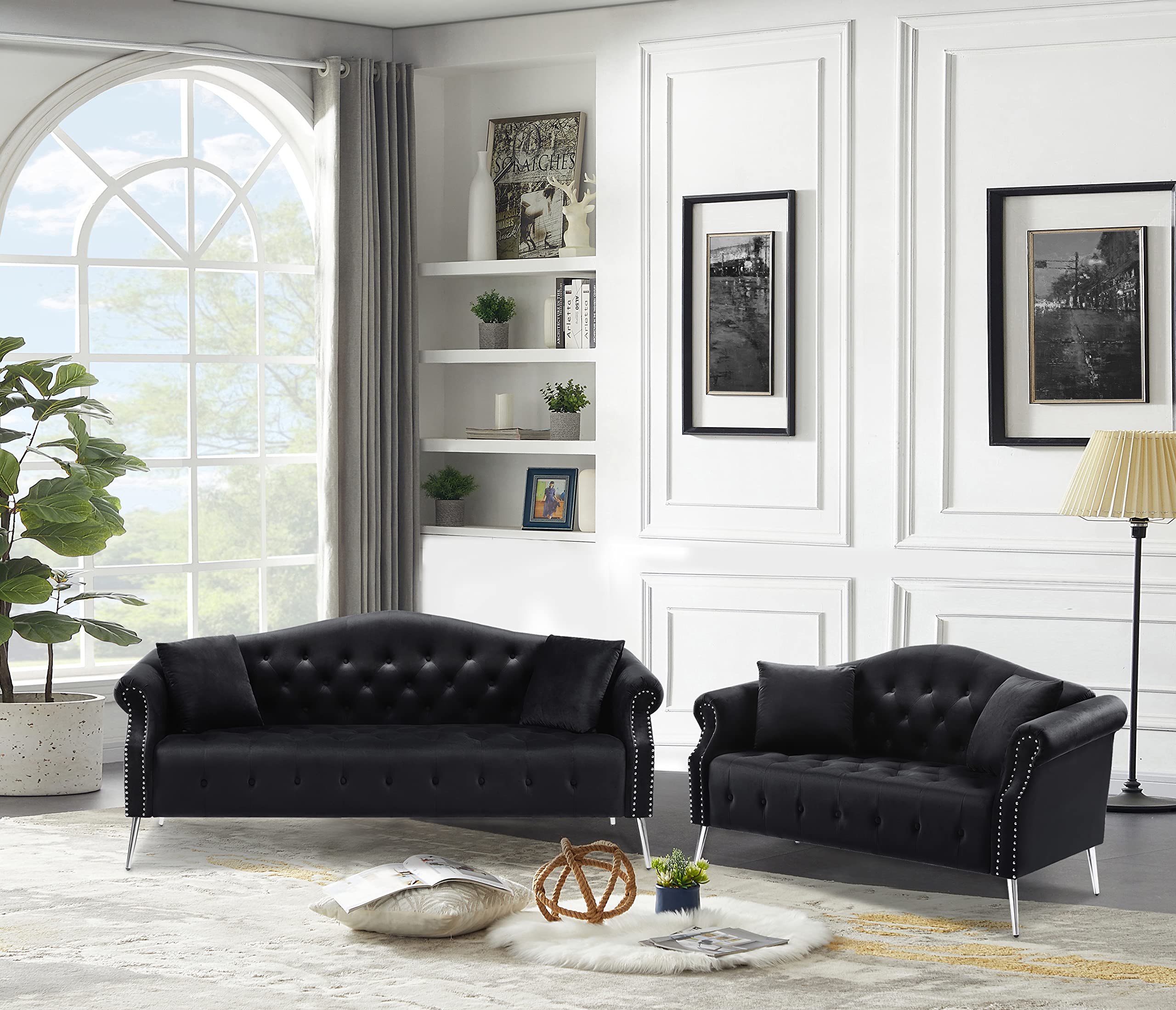 black velvet tufted sofa