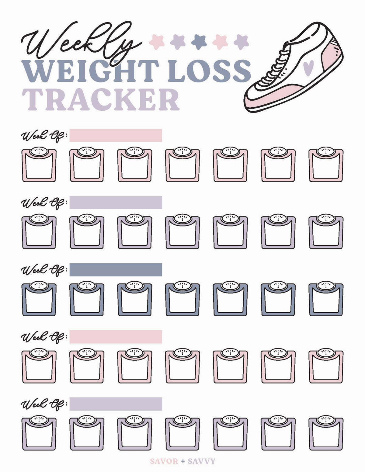 blank weekly weight loss tracker template