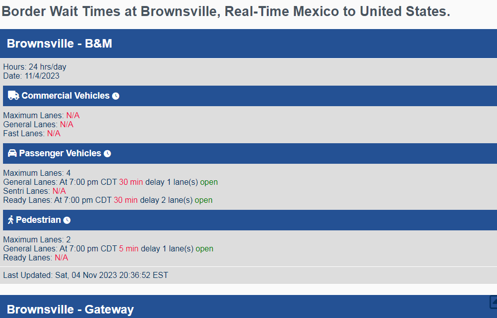 border wait times brownsville