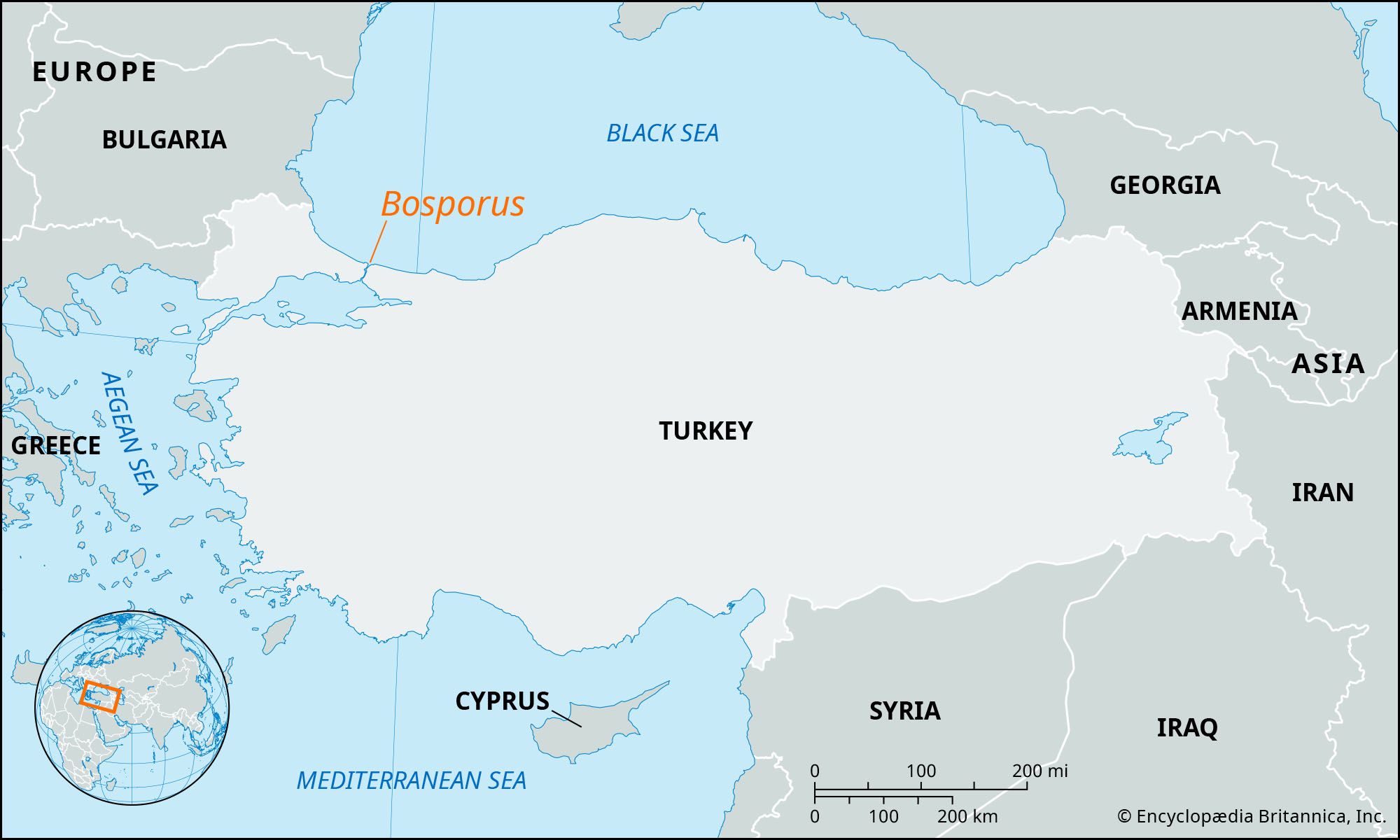 bosphorus strait on world map