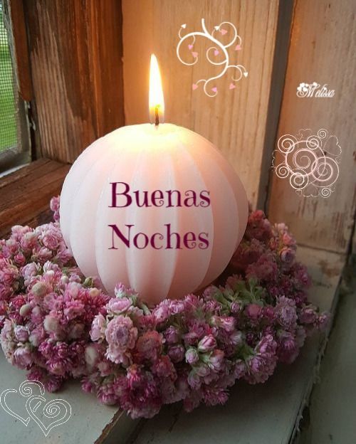 buenas noches con velas y flores