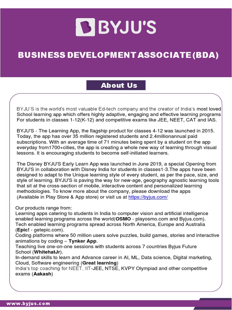 business development associate in byju