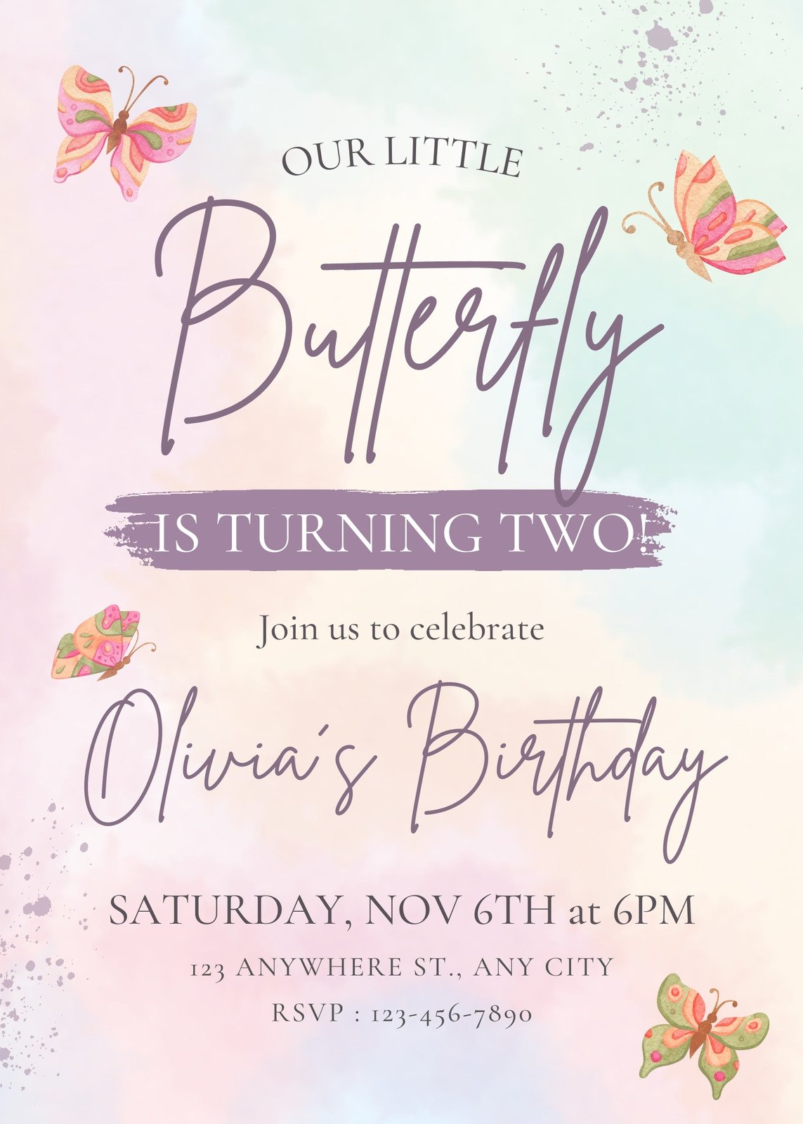 butterfly theme birthday invitation card