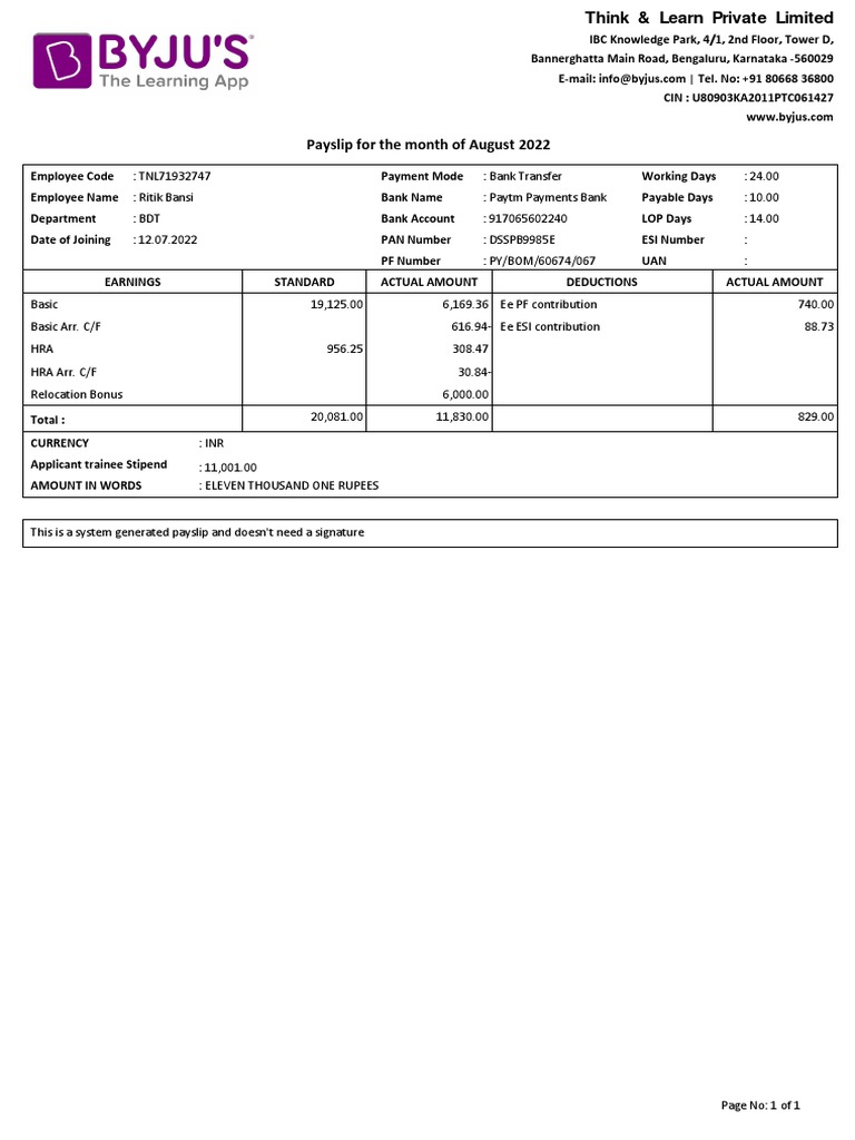 byjus employees salaries