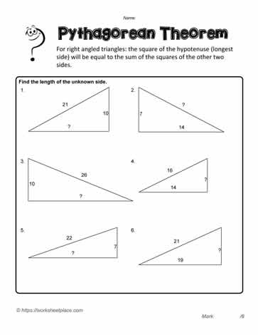find the hypotenuse of a right triangle worksheet