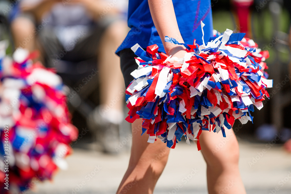 red white and blue pom poms