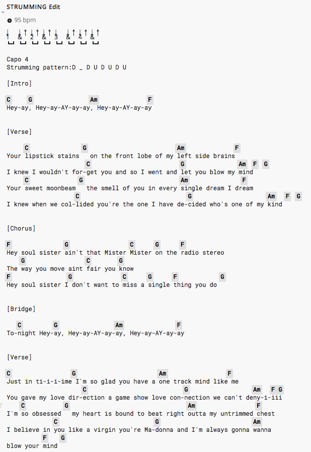 hey soul sister uke chords