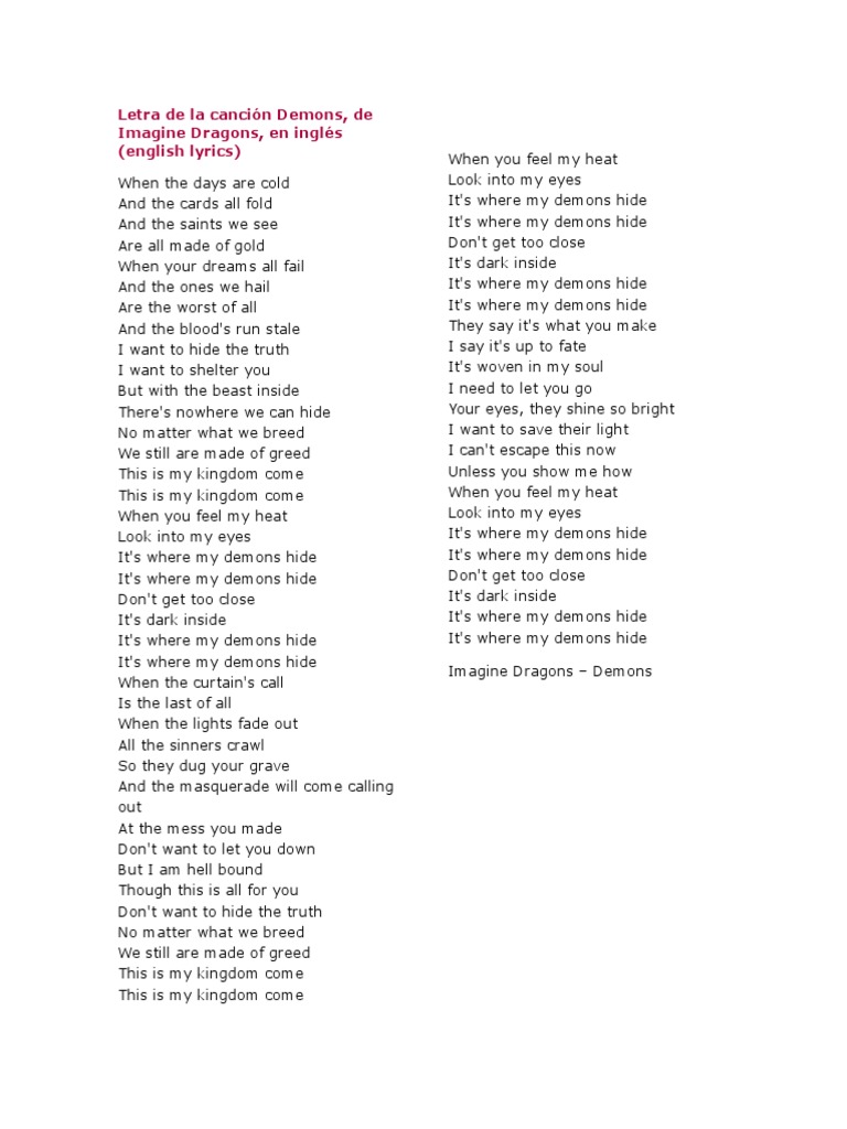 letra imagine dragons español