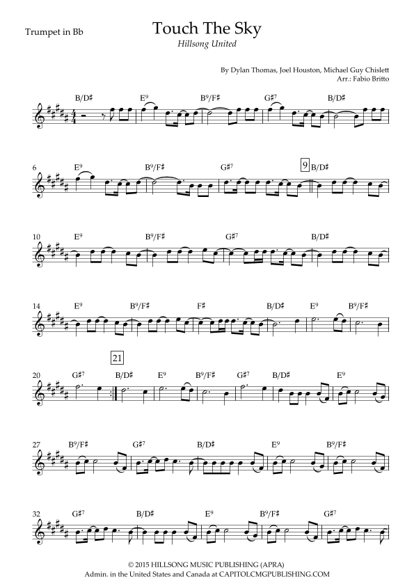 touch the sky trumpet sheet music