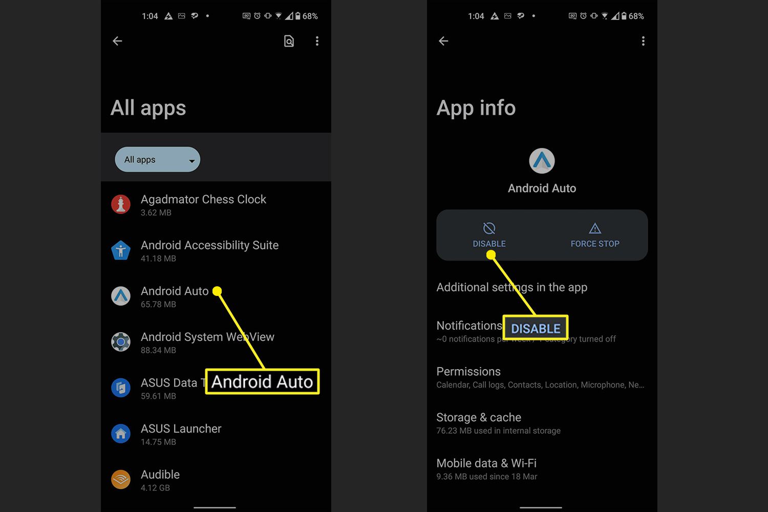 cant uninstall android auto app